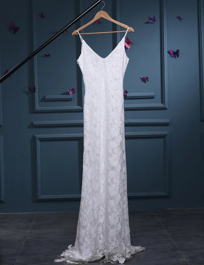 Mermaid thin suspender backless lace wedding dress