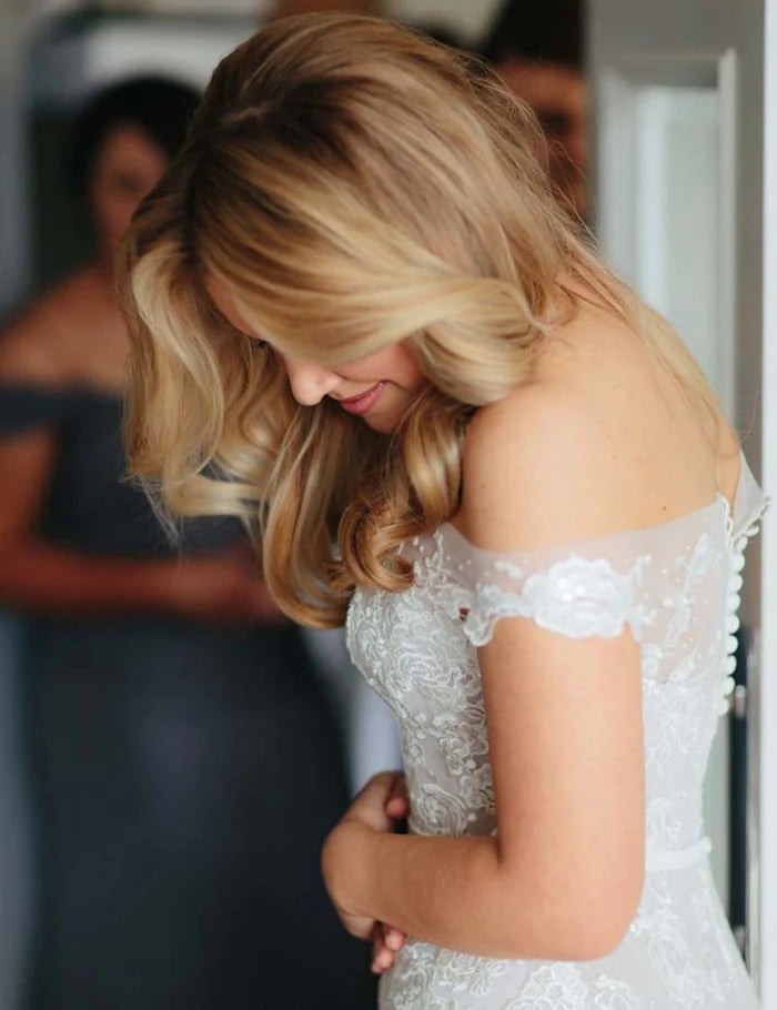 Romantic one shoulder applique mermaid lace applique wedding dress