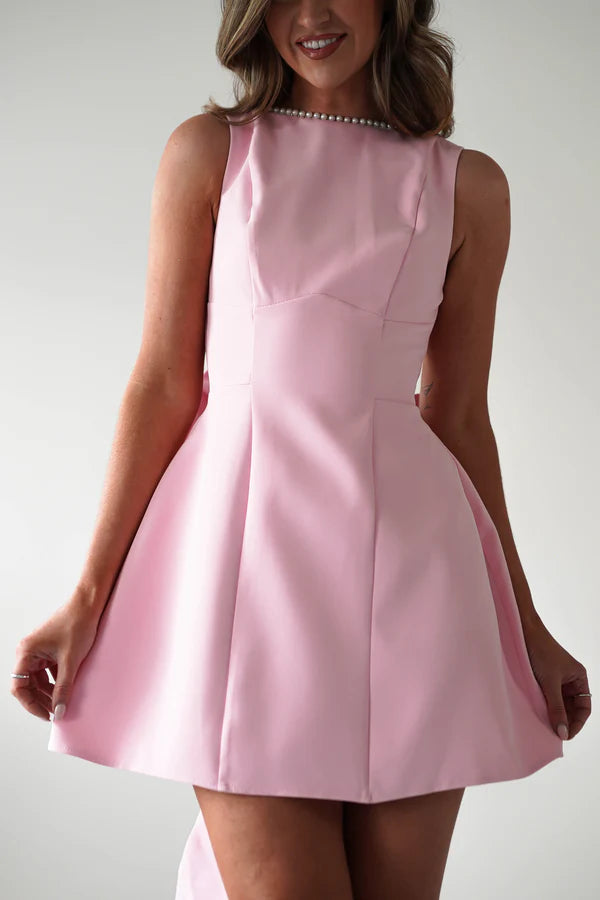 Sleeveless backless short skirt bow detachable dress