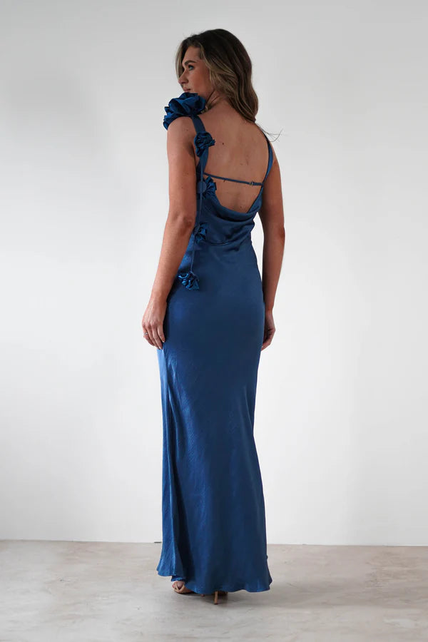 Navy Blue Sleeveless Backless Long Dress