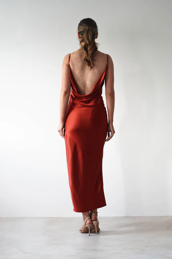 Thin sling swing collar backless dress with side slit