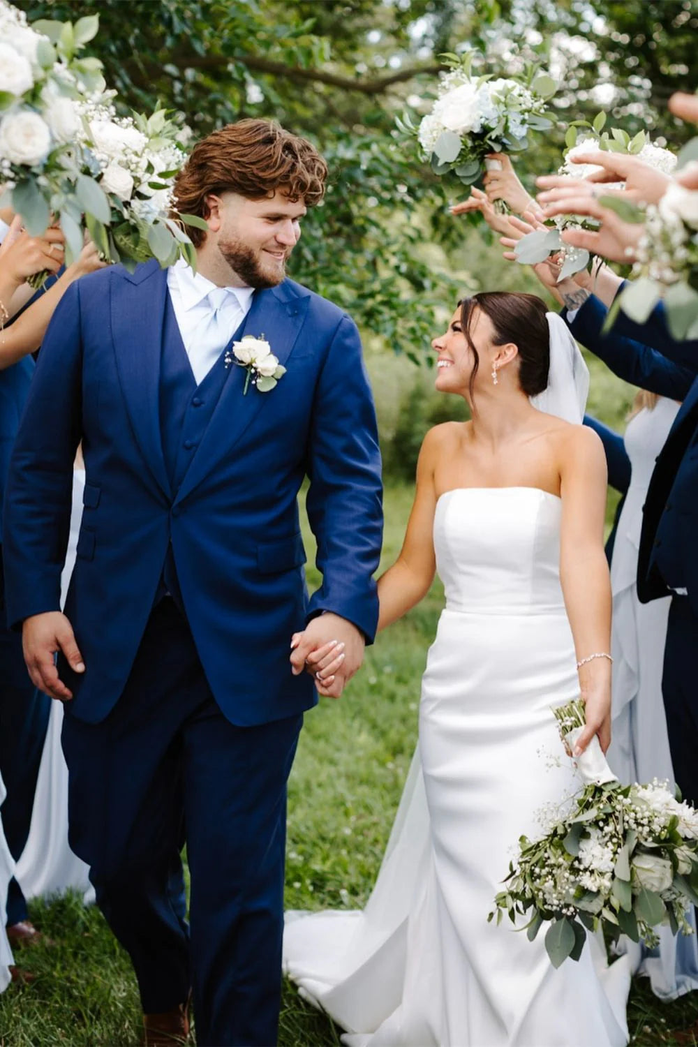 Beautiful A Line Strapless Mermaid White Long Bridal Dress with Button Up