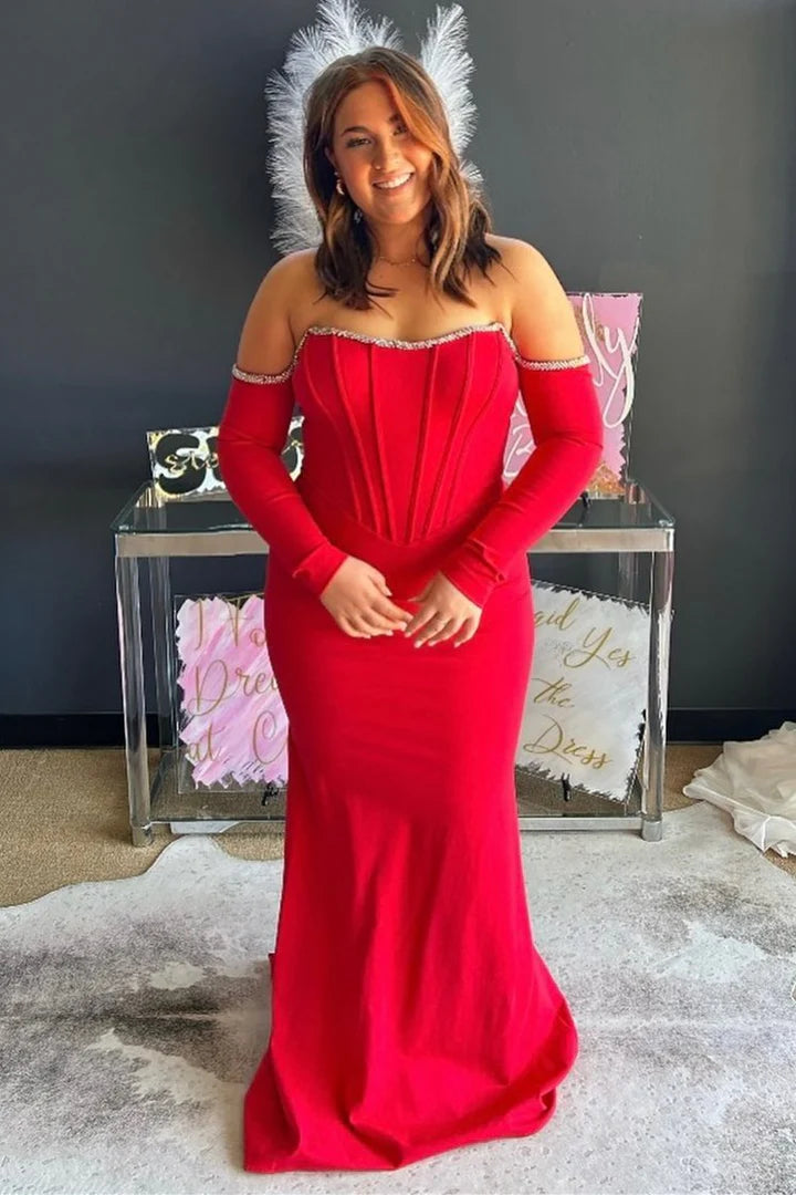 One shoulder long sleeved mermaid formal attire