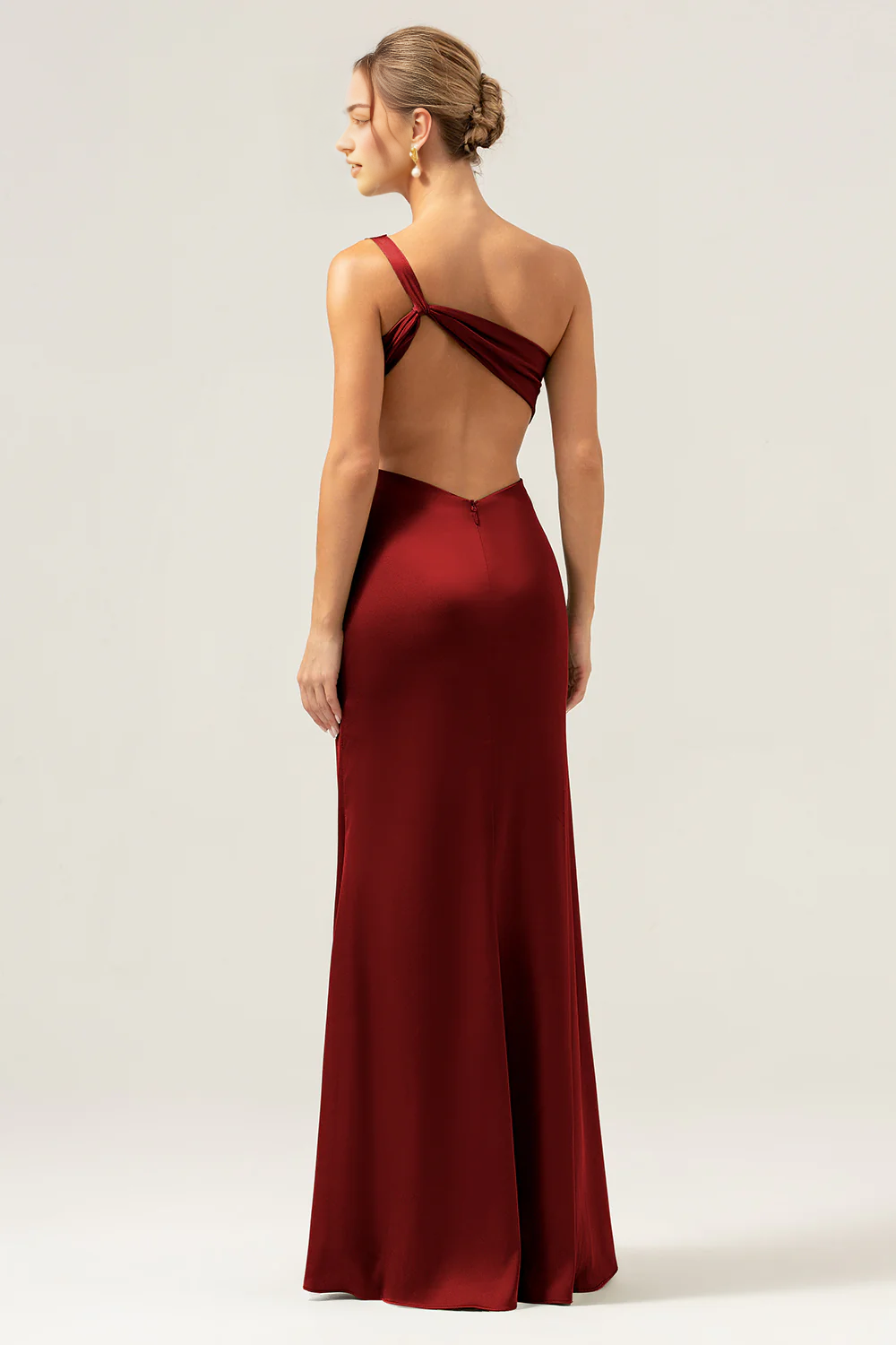 Elegant mermaid one shoulder pleated backless bridesmaid dress