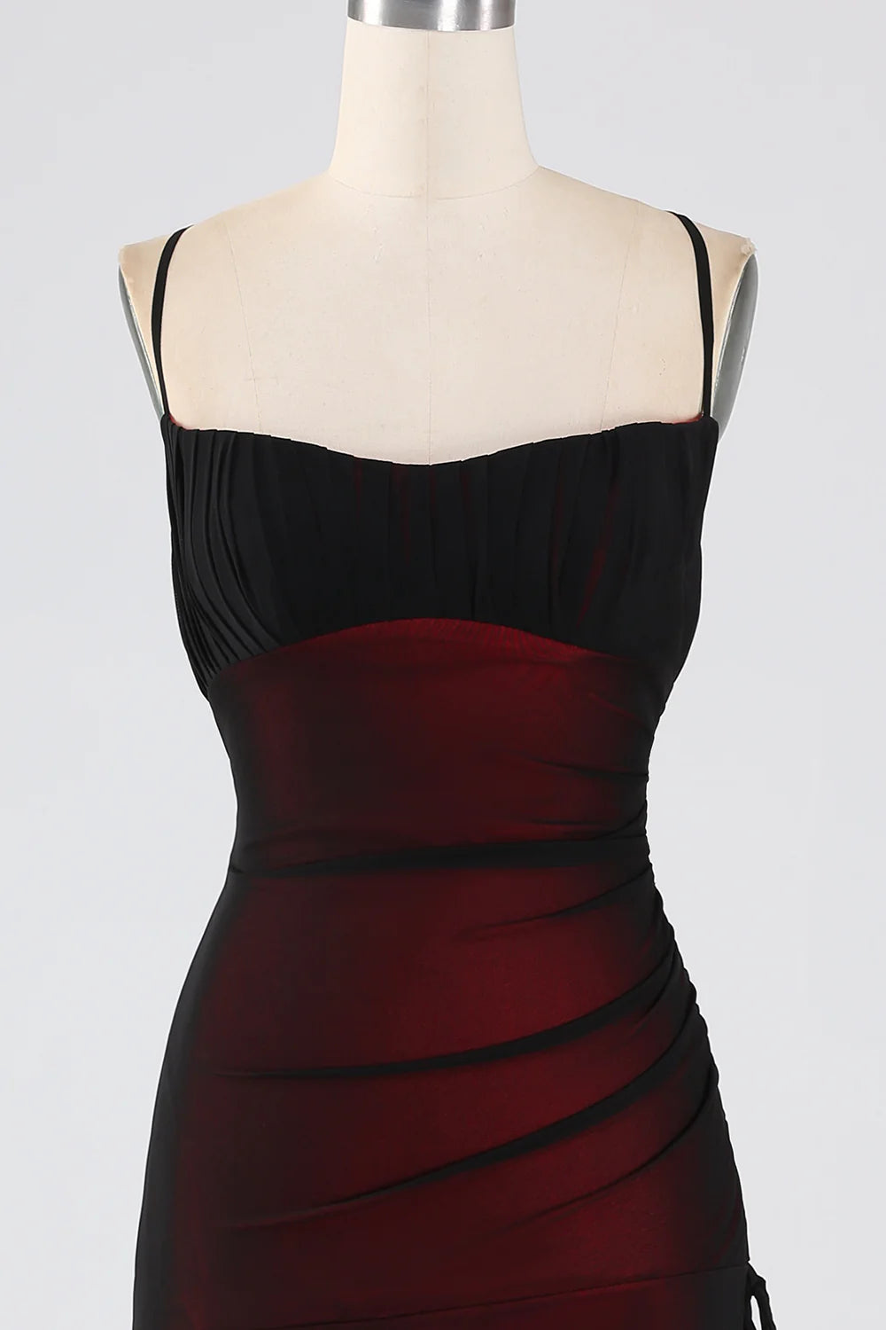 Black Red Sheath Spaghetti Straps Long Bridesmaid Dress with Lace Up Back