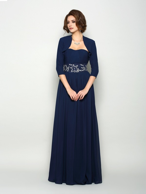 A-Line Chiffon Sweetheart Sleeveless Floor-Length With Beading Mother of the Bride Dresses