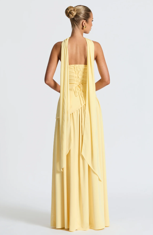 Light Yellow Fashion Split Strapless Summer Prom Dress With Scarf