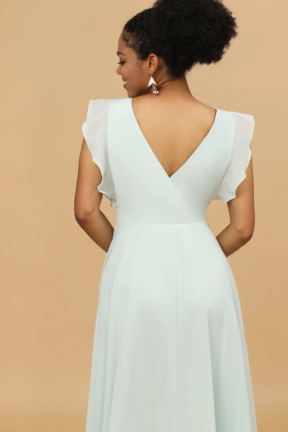 Mint V-Neck Long Chiffon Bridesmaid Dress with Slit