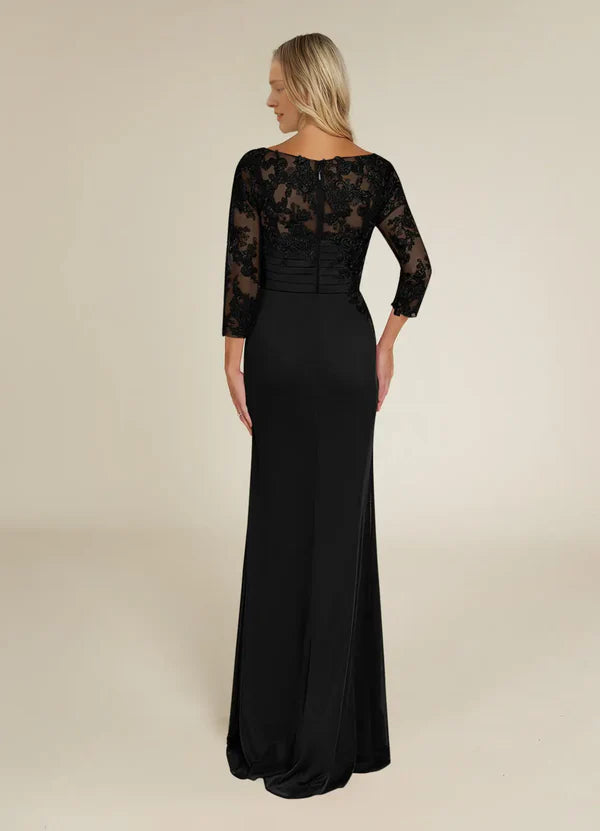 Round neck tight lace and floor length mother of bride dress
