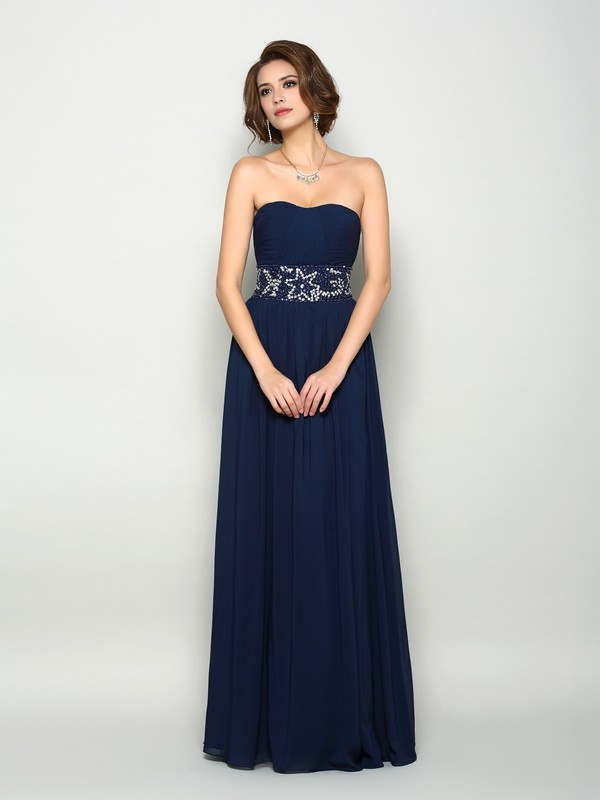 A-Line Chiffon Sweetheart Sleeveless Floor-Length With Beading Mother of the Bride Dresses