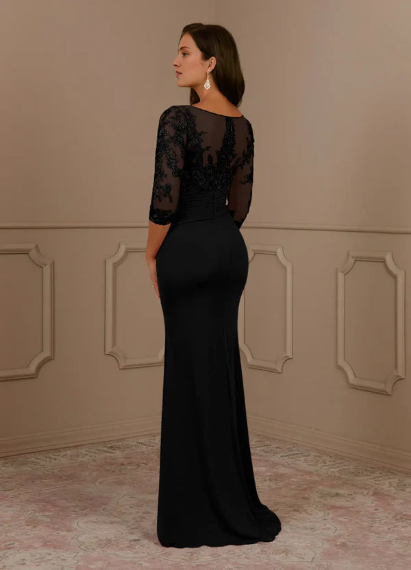 Mermaid lace long sleeved and floor length mother of bride dress