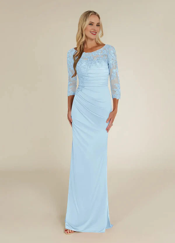 Round neck tight lace and floor length mother of bride dress