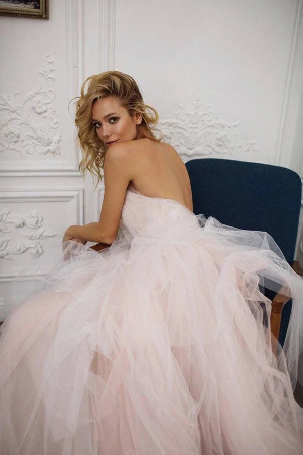 Gorgeous Sweetheart backless A-line strapless chiffon wedding dress