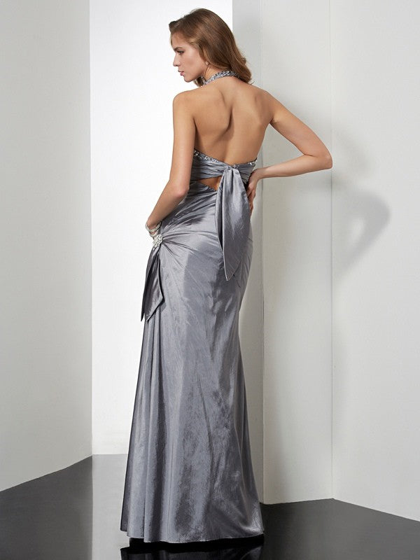 Mermaid Taffeta Halter Sleeveless Floor-Length With Beading Dresses