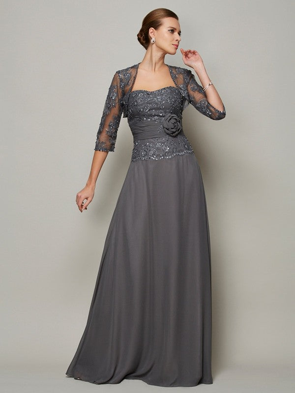 A-Line Chiffon Sweetheart Sleeveless Floor-Length With Applique Mother of the Bride Dresses