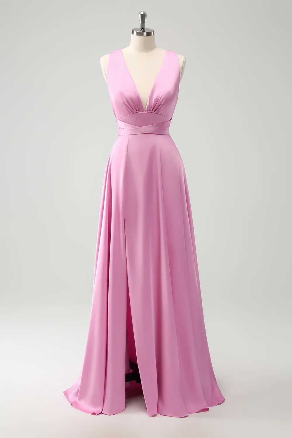 A-line deep V-neck backless strap long bridal dress
