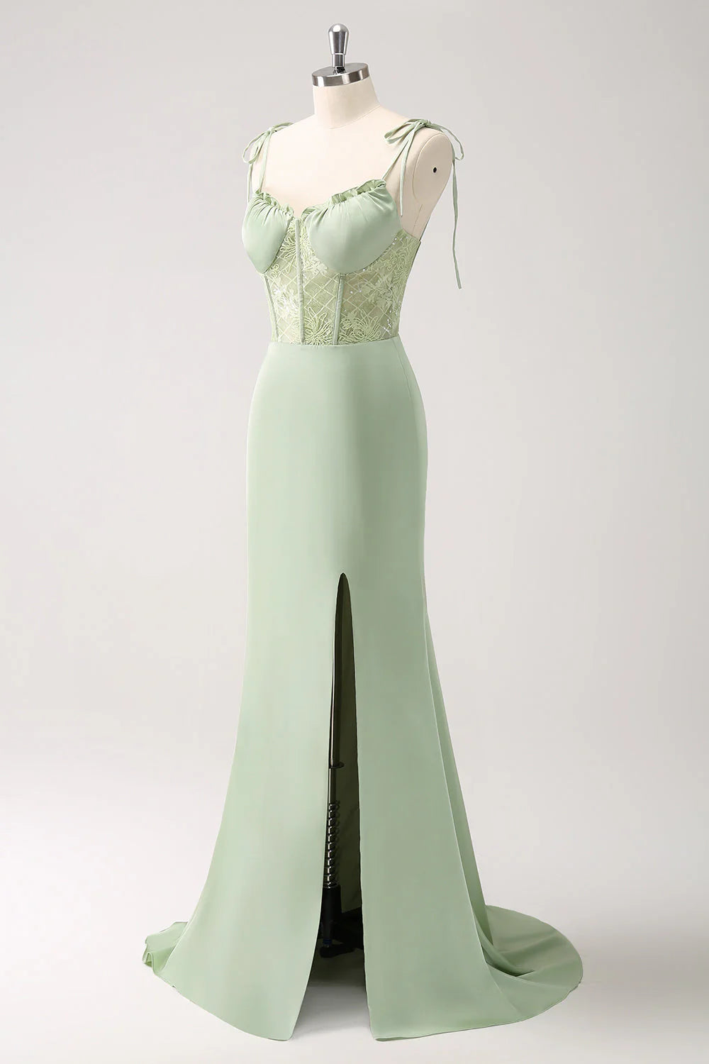 Green mermaid lace up tight corset bridesmaid dress