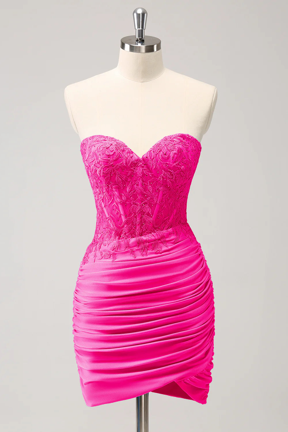 Sleeveless strapless tight fitting sweetheart corset with short pleats and beaded back to school dress