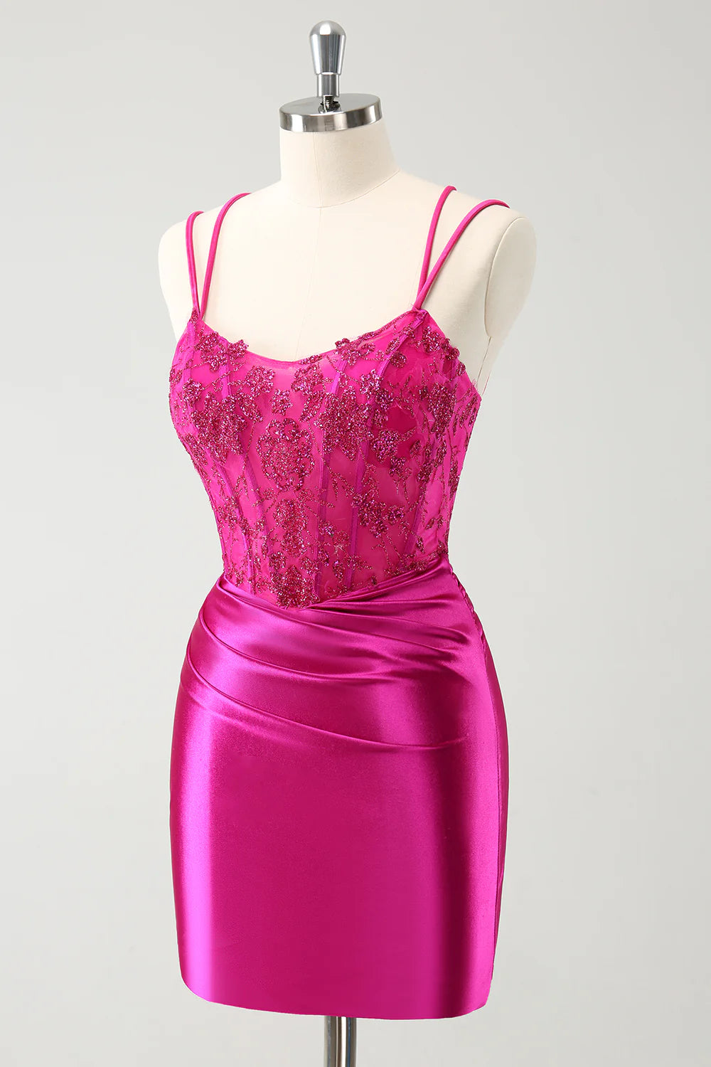 Shiny pleated tight fitting short back to school dress with back tie