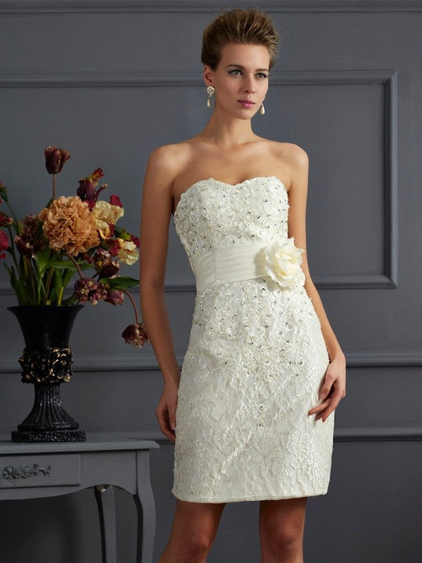 Sleeveless knee length beaded bridal mother dress