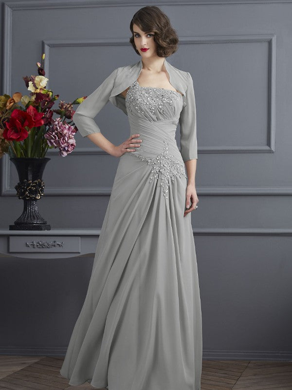 A-Line Chiffon One-Shoulder Sleeveless Floor-Length With Beading Mother of the Bride Dresses