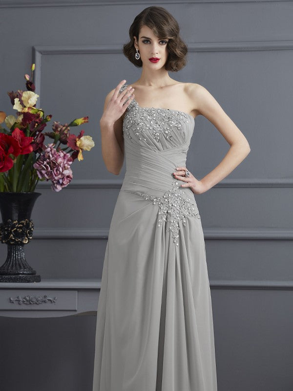 A-Line Chiffon One-Shoulder Sleeveless Floor-Length With Beading Mother of the Bride Dresses