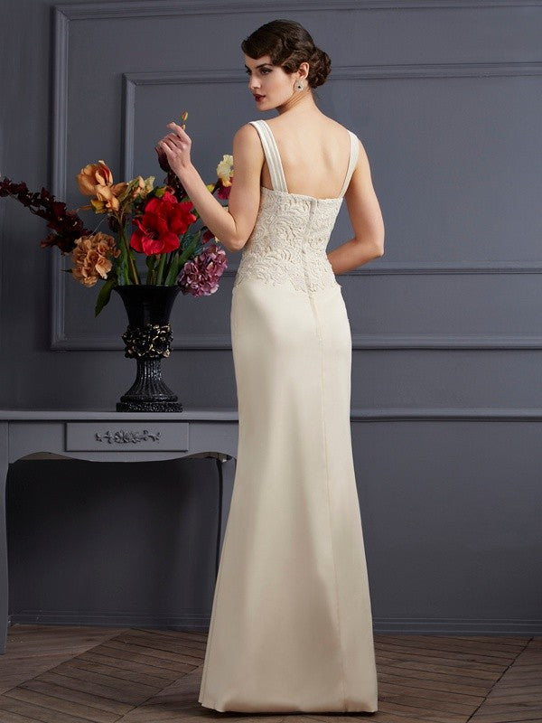 Sheath Elastic Woven Satin Square Sleeveless Floor-Length With Lace Mother of the Bride Dresses