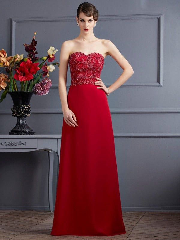 A-Line Chiffon Sweetheart Sleeveless Floor-Length With Beading Mother of the Bride Dresses