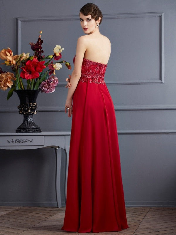A-Line Chiffon Sweetheart Sleeveless Floor-Length With Beading Mother of the Bride Dresses