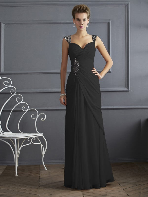 Sheath Chiffon Straps Sleeveless Floor-Length With Beading Mother of the Bride Dresses