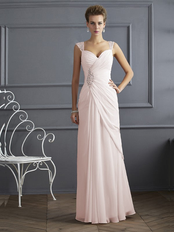 Sheath Chiffon Straps Sleeveless Floor-Length With Beading Mother of the Bride Dresses