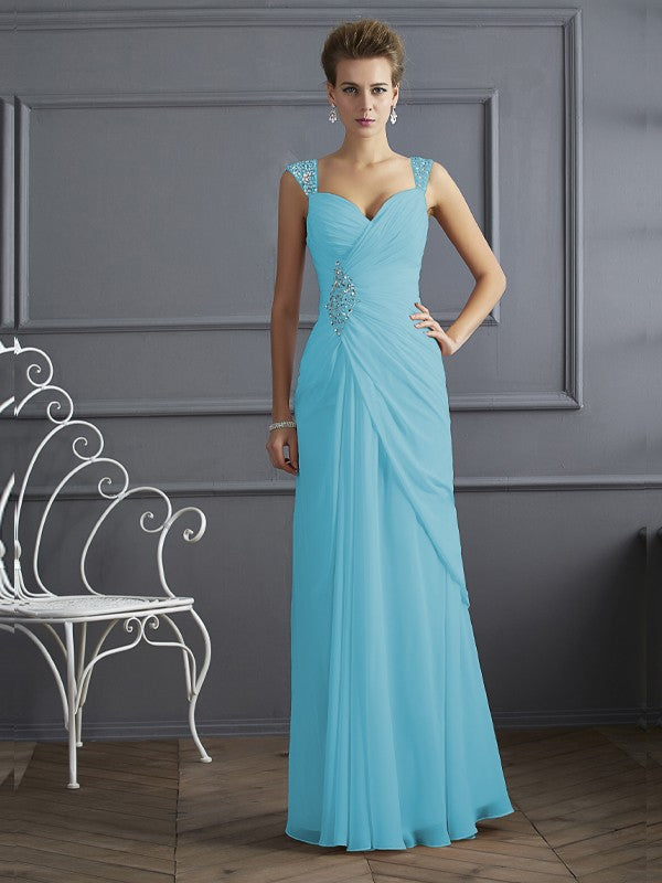 Sheath Chiffon Straps Sleeveless Floor-Length With Beading Mother of the Bride Dresses