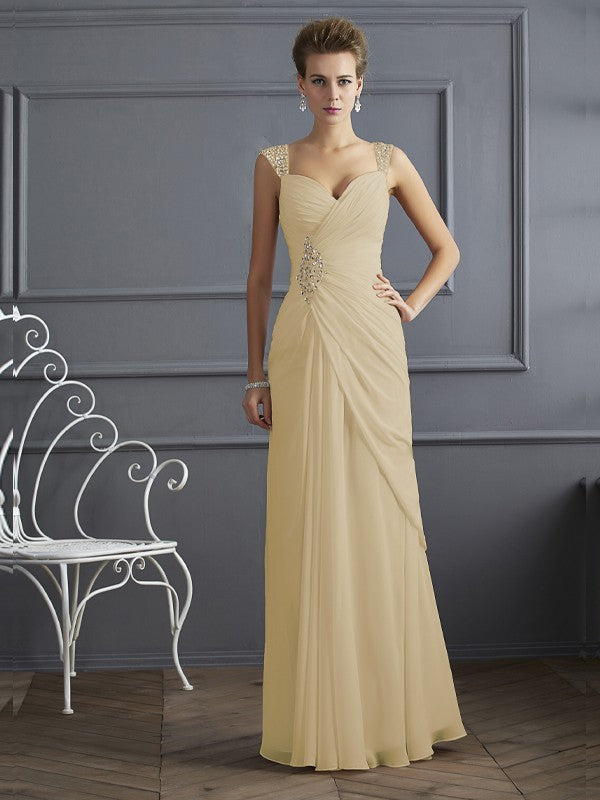 Sheath Chiffon Straps Sleeveless Floor-Length With Beading Mother of the Bride Dresses