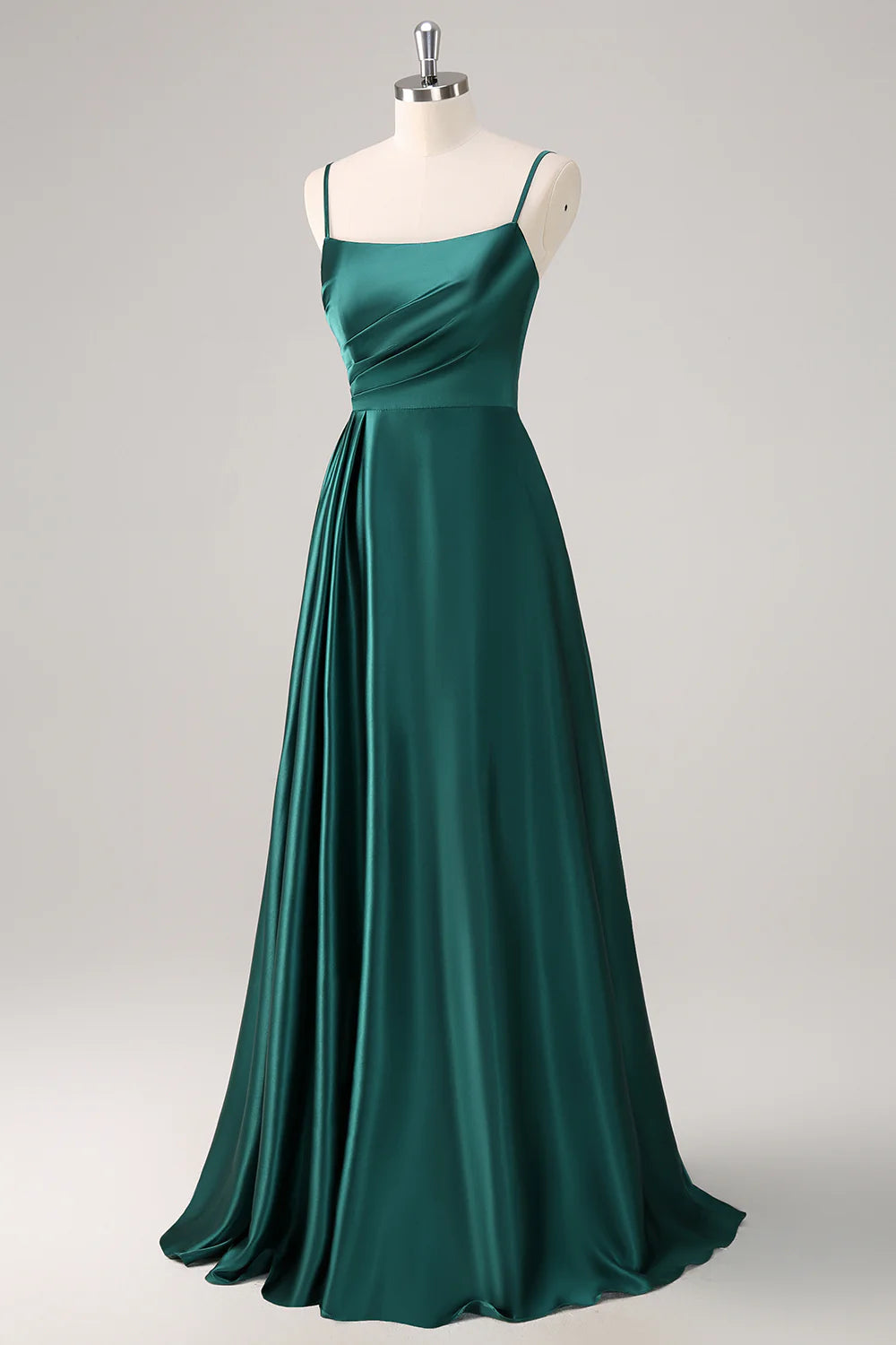 Deep green A-line lace satin bridesmaid dress