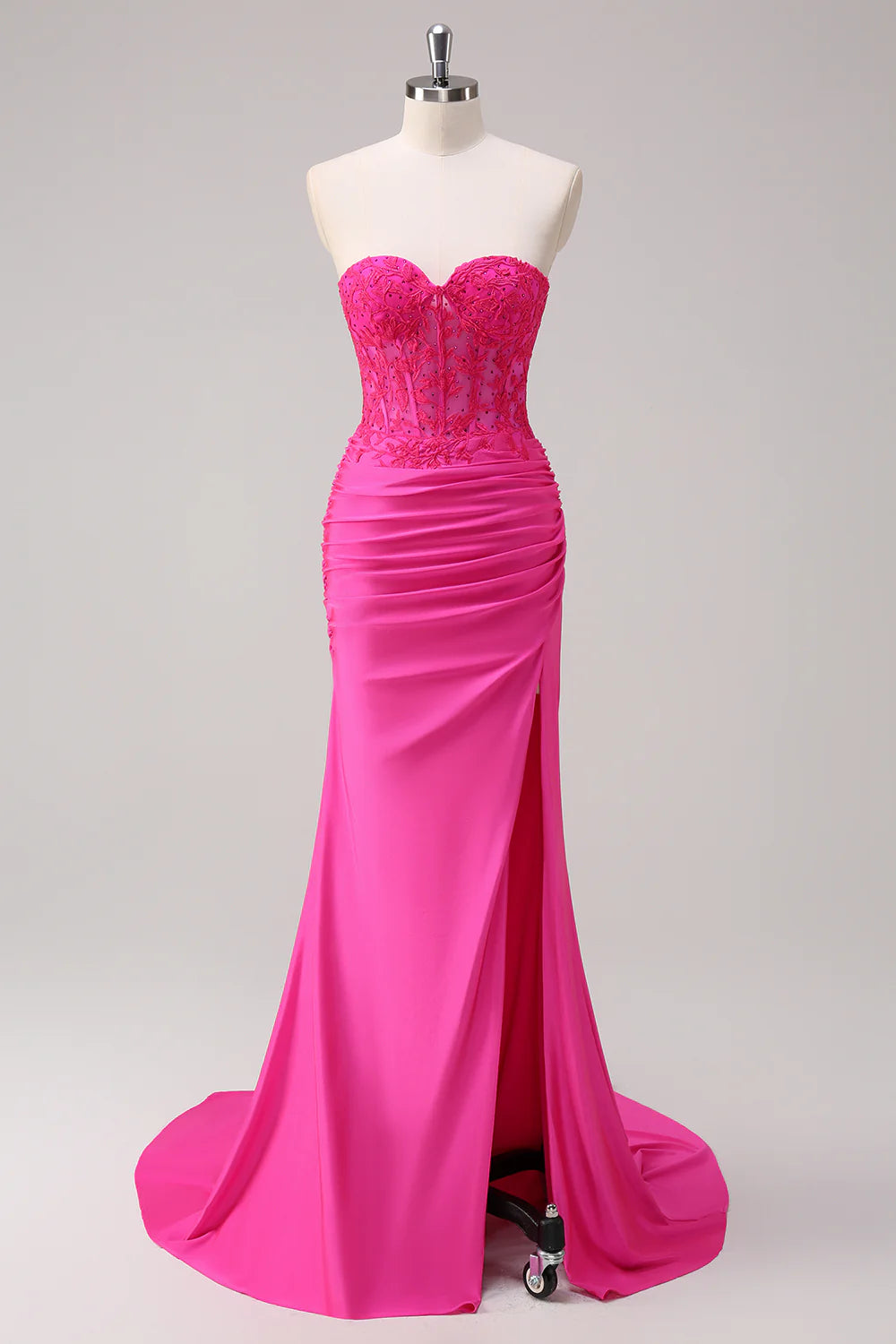 Strapless ruffled edges tassel beaded long ball dress