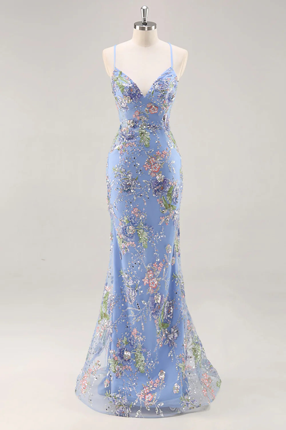 Mermaid Spaghetti Straps Sequins Peacock Long Prom Dress with Lace Up Back