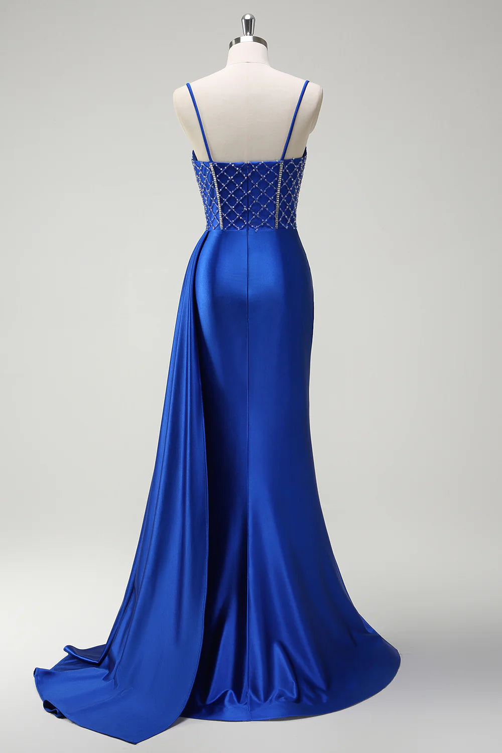 Royal Blue Mermaid slim suspender side tassel ruffled tight corset long ball gown