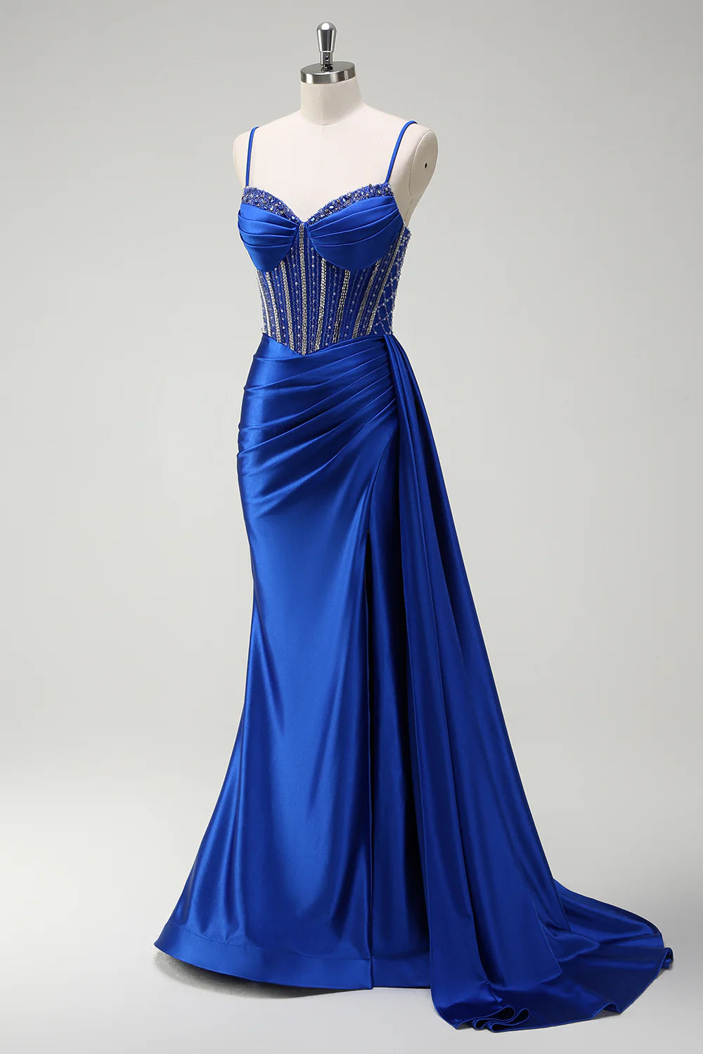 Royal Blue Mermaid slim suspender side tassel ruffled tight corset long ball gown