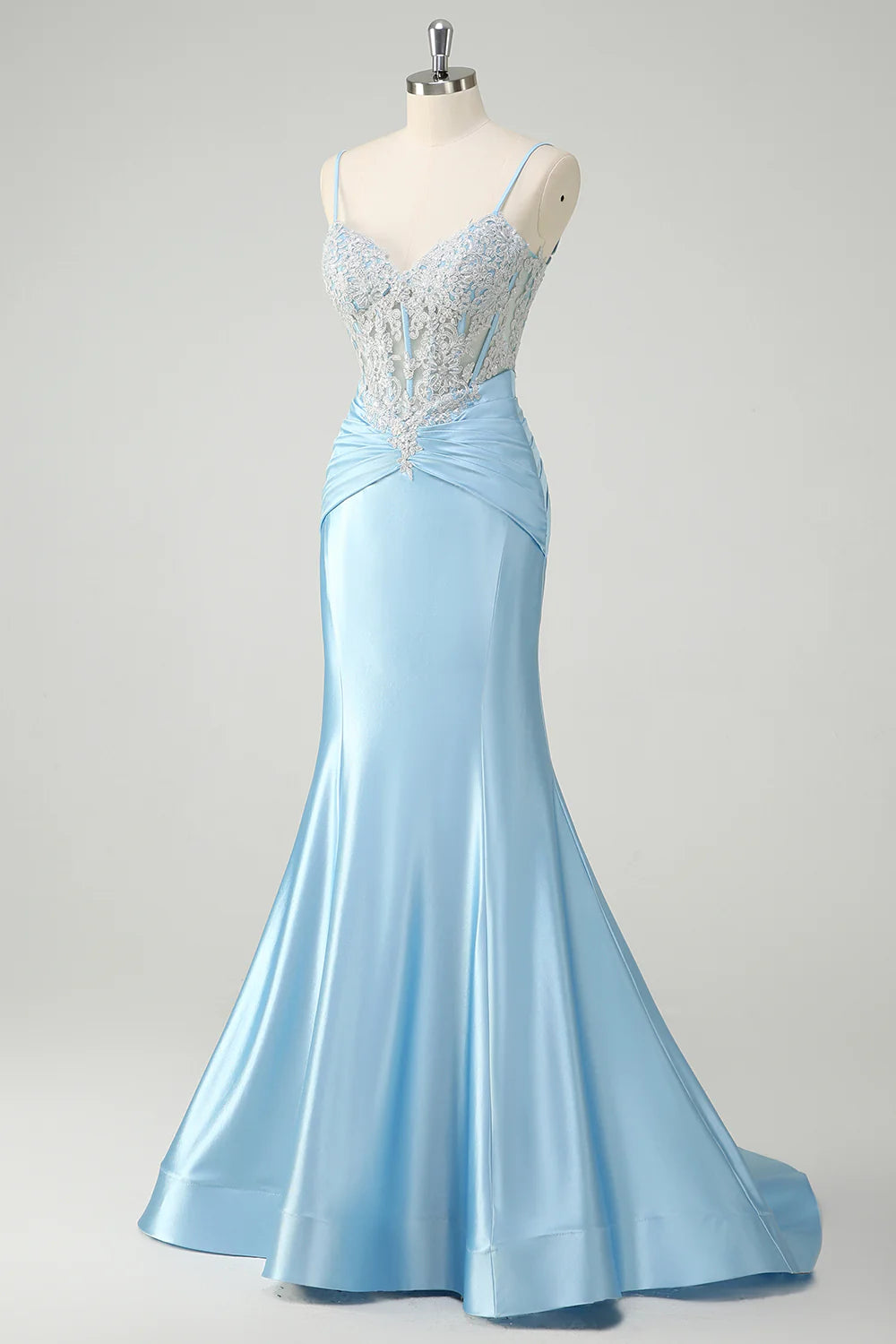 Blue mermaid slim suspender tight corset long pleated ball dress with decals