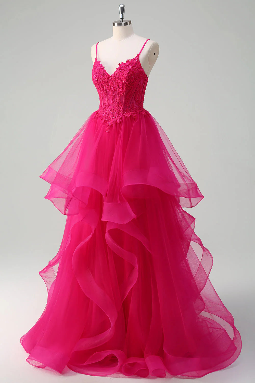 Hot pink princess slim suspender tight corset with spiral pleats long ball dress
