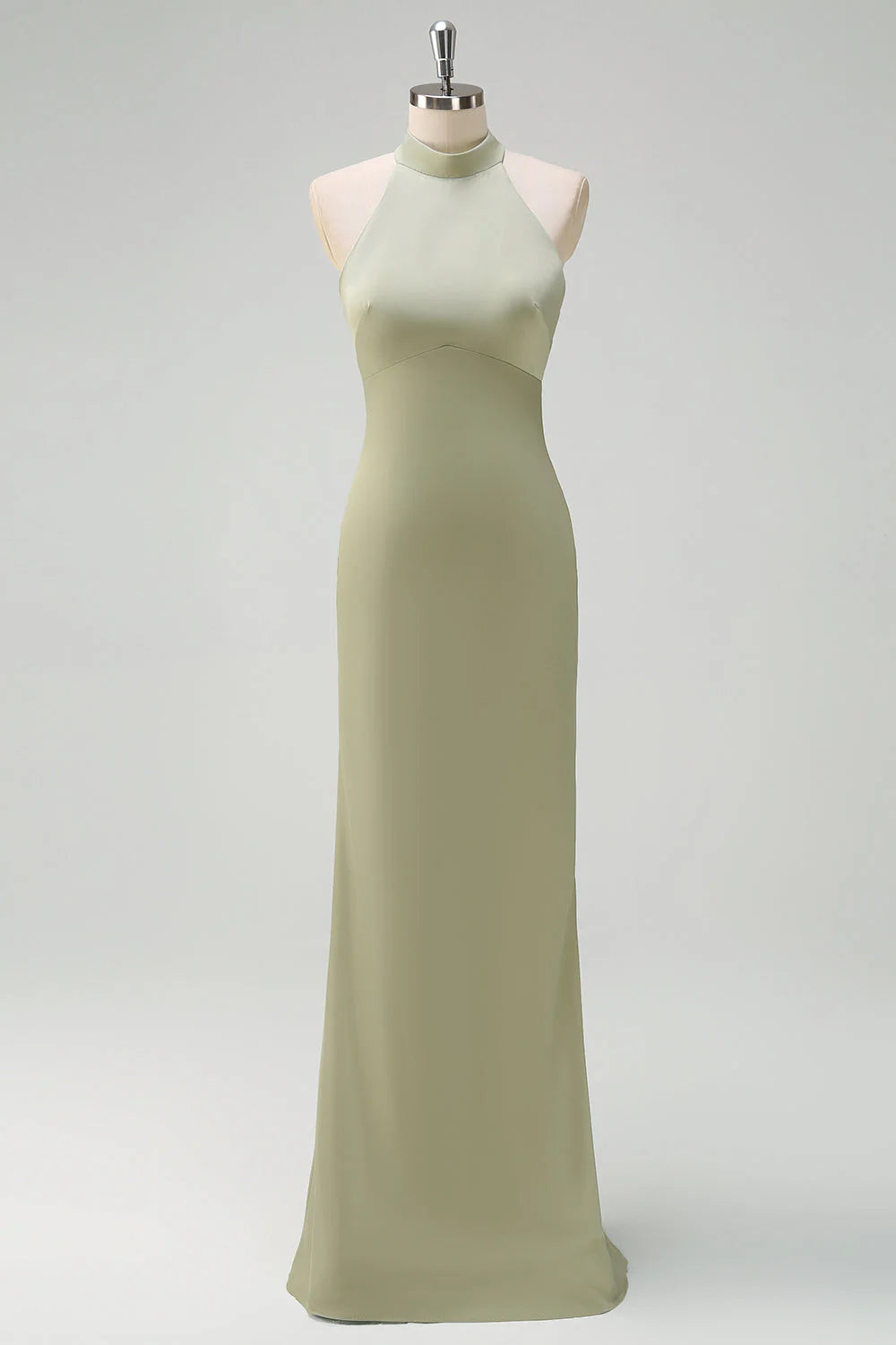 Hanging neck sleeveless satin backless floor mopping bridesmaid dress
