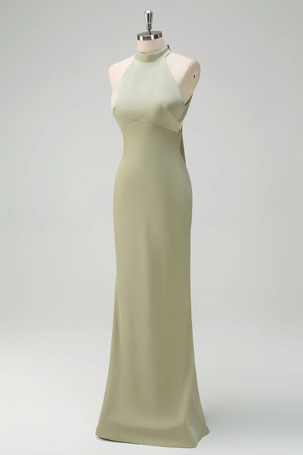 Hanging neck sleeveless satin backless floor mopping bridesmaid dress