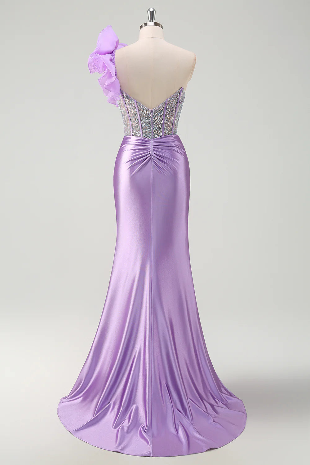 Sparkling mermaid detachable pleated single shoulder long ball skirt with slit