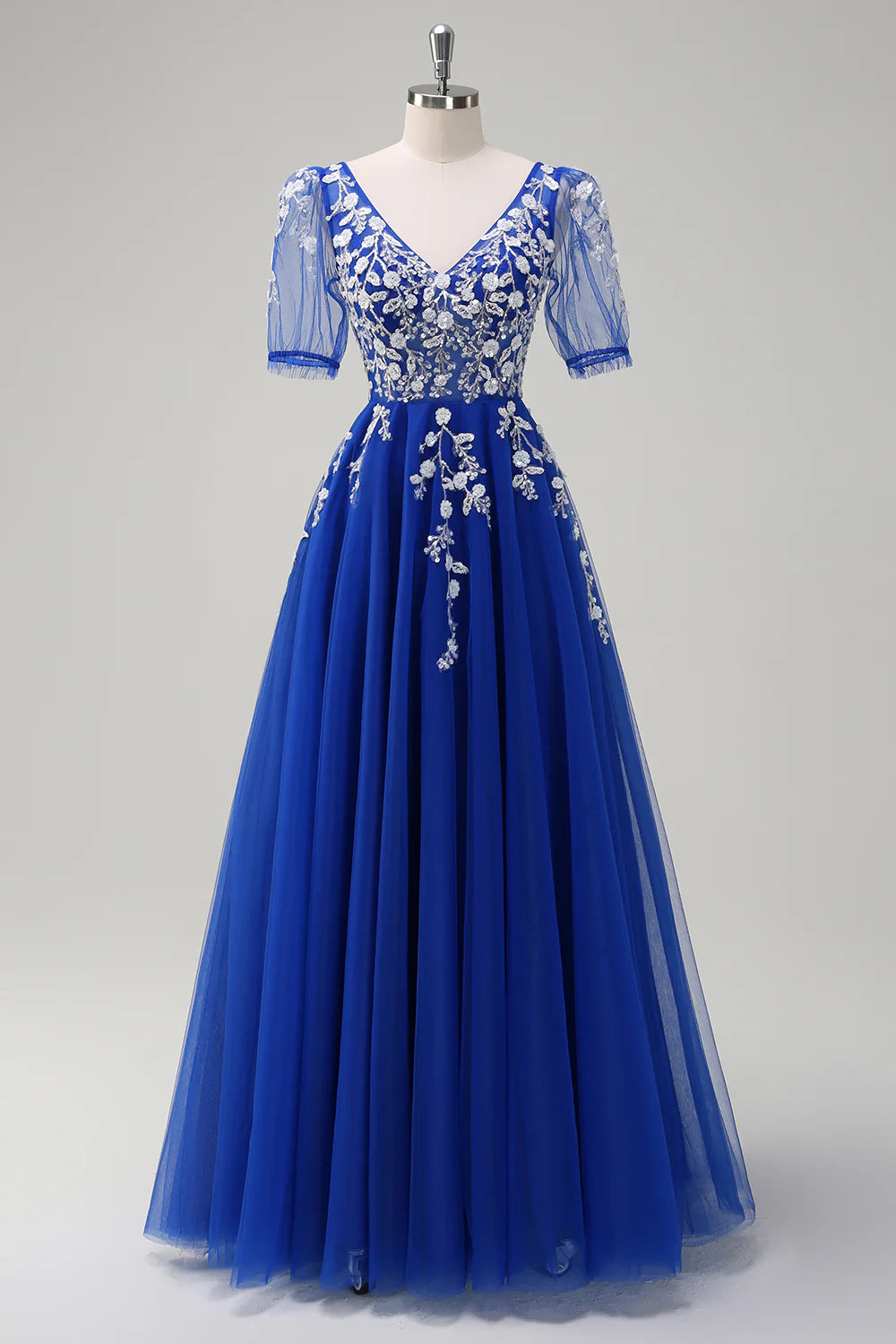 A-line V-neck sequined lace up backless ball dress