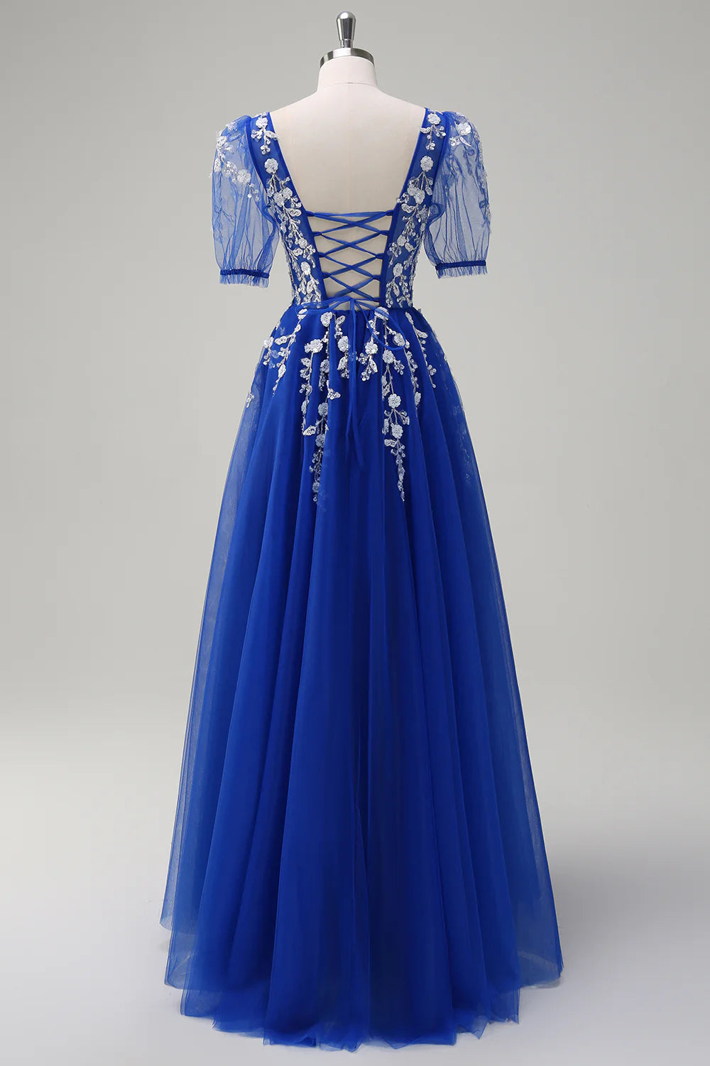 A-line V-neck sequined lace up backless ball dress