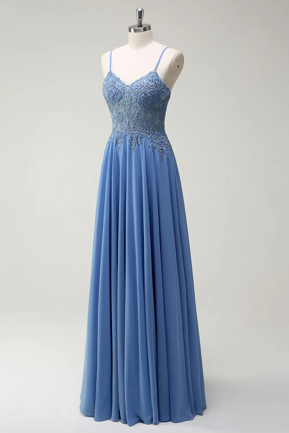 Sparkling gray blue slim camisole corset with beaded long ball dress with decals