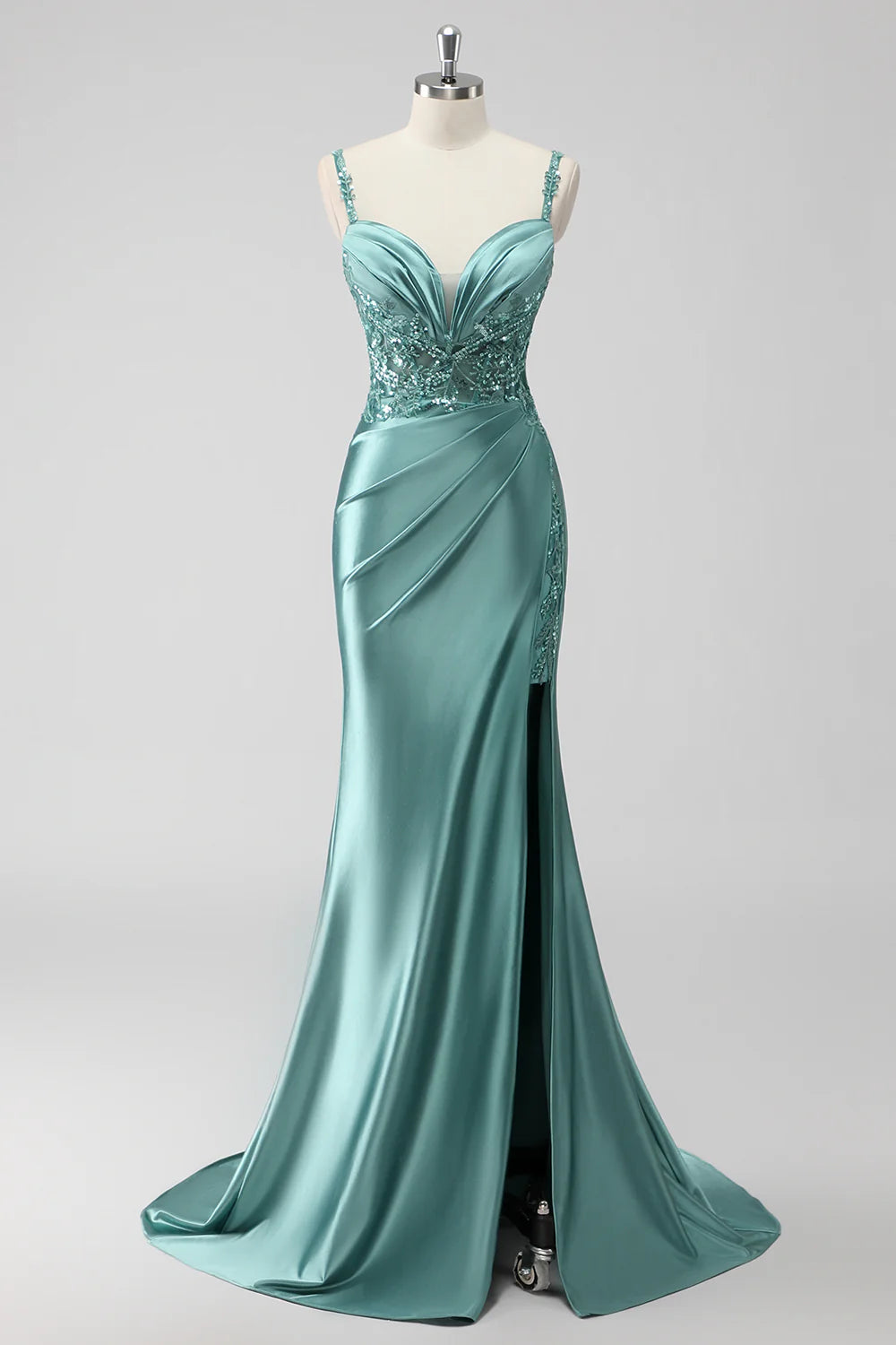 Green mermaid slim suspender sequin long with slit ball dress