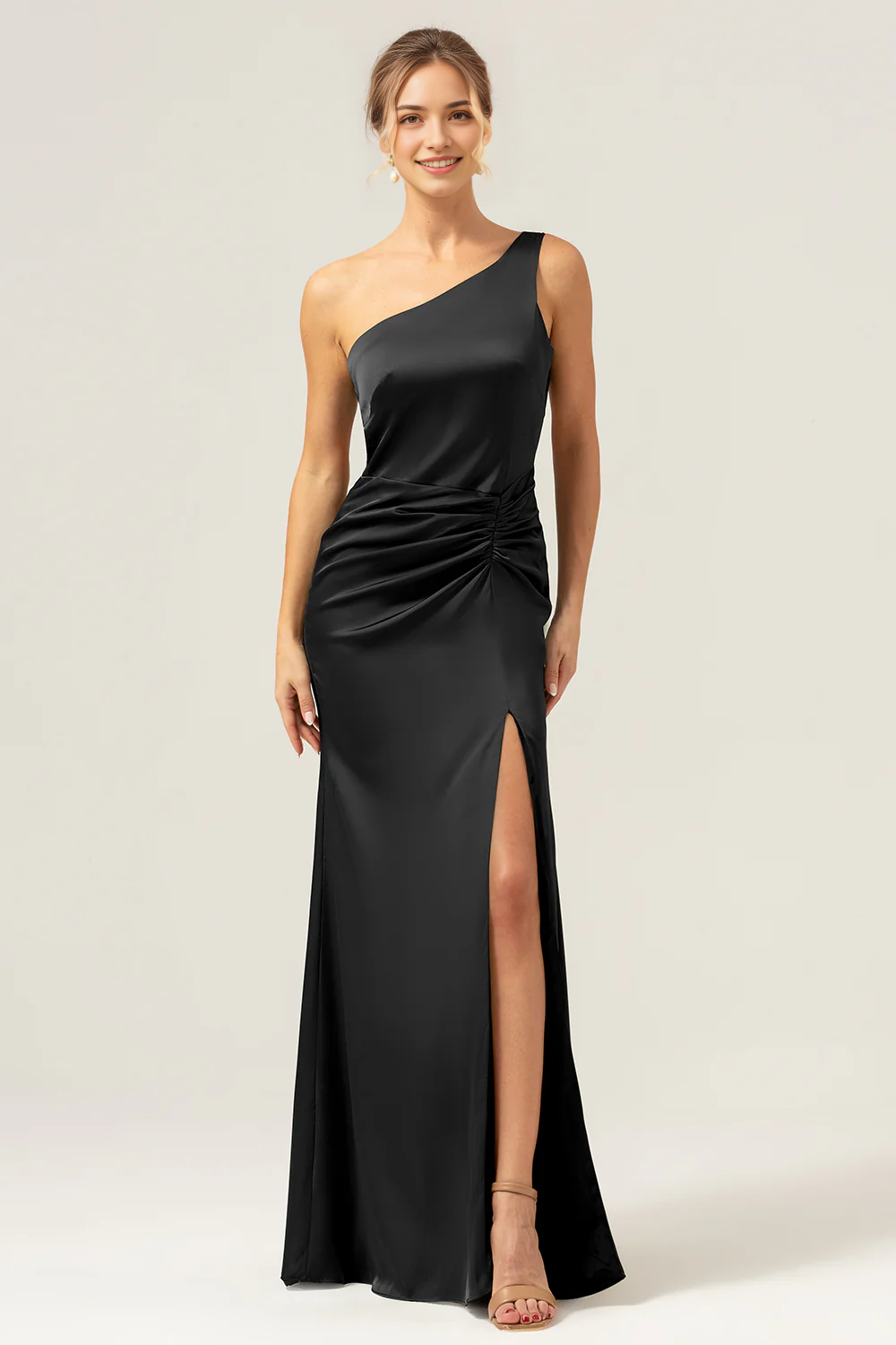 Elegant mermaid one shoulder pleated backless bridesmaid dress