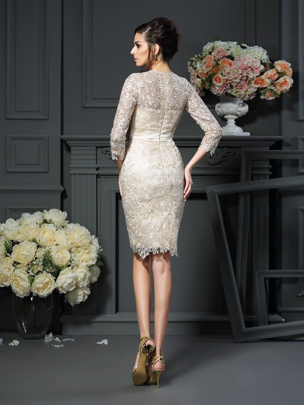 Lace round neck 3/4 sleeve short sleeved/mini bow bridal gown