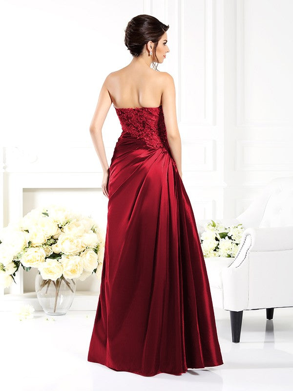 A-line strapless floor standing decal bride mother dress